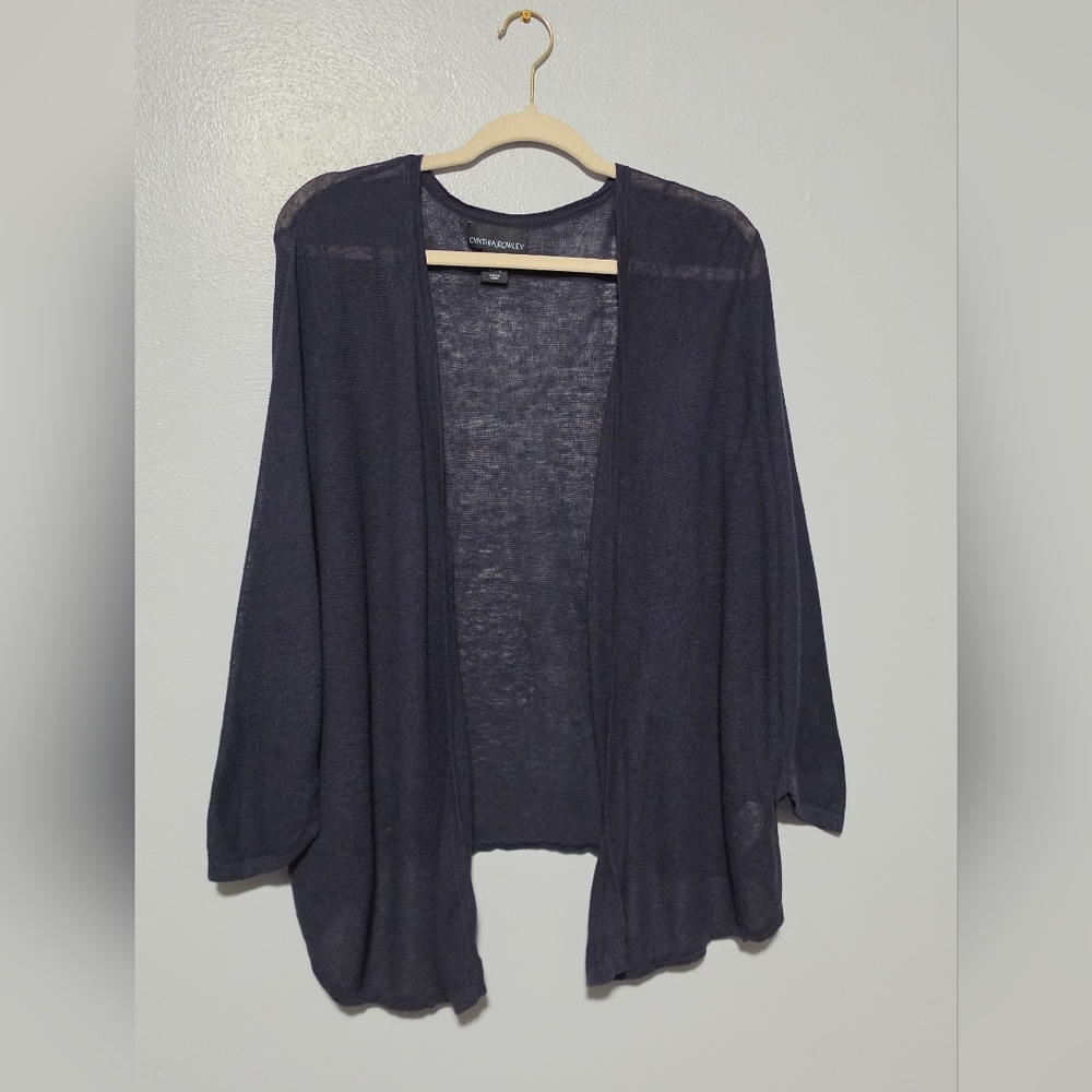 CYNTHIA ROWLEY Cardigan Womens Plus 3X Black Linen Viscose Quiet Luxury Resort - Picture 2 of 7